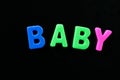 English letters in black background are the words baby