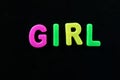 English letters in black background are the words girl