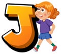 English Letters J Alphabet Font with Boy and Girl Cartoon Characters Royalty Free Stock Photo