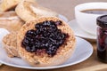 English Muffin Spread With Blueberry Jam Royalty Free Stock Photo