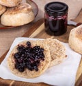 English Muffin Spread With Blueberry Preserves Royalty Free Stock Photo