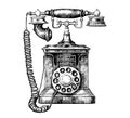 English old telephone retro vintage sketch hand drawn engraving style Royalty Free Stock Photo