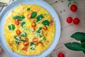 English Omelette with Butter and Tomatoes on Table