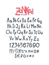 English, original display font. Vector. Author`s alphabet. A complete set of signs, numbers, capital and lowercase Latin letters.