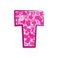 English pink letter T on a white background. Vector