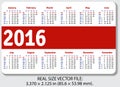 English pocket calendar for 2016