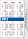English pocket calendar for 2016 Royalty Free Stock Photo