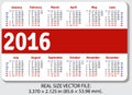 English pocket calendar for 2016