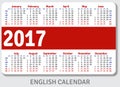 English pocket calendar for 2017