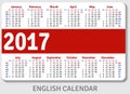 English pocket calendar for 2017