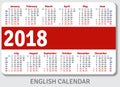 English pocket calendar for 2018