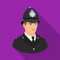 English policeman icon in flat style isolated on white background. England country symbol stock vector illustration.