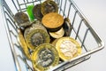 English pound coins in a trolley Royalty Free Stock Photo