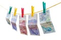 English pounds banknotes on clothesline Royalty Free Stock Photo