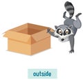 English prepositions, raccoons action outside the boxes