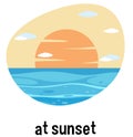 English prepositions of time with sunset scene