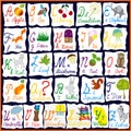 English rainbow alphabet with letters,words and pictures