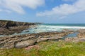 English rocky coastal scene Newtrain Bay North Cornwall near Padstow and Newquay England Royalty Free Stock Photo