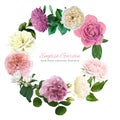 English rose wreath, pink and white flowers