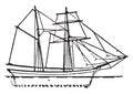 English Schooner, vintage illustration