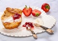 English scones with clotted cream and strawberry jam and fresh s Royalty Free Stock Photo