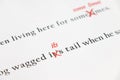 English sentences with red mark of its grammar error Royalty Free Stock Photo