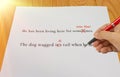 English sentences with red mark of its grammar error Royalty Free Stock Photo