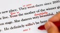 English sentences with red pen Royalty Free Stock Photo