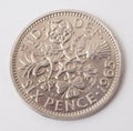 An English six pence from 1965