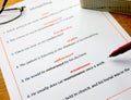 English spelling correction sheet on table Royalty Free Stock Photo