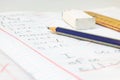 Elementary School English Spelling Test Exam and Stationary Royalty Free Stock Photo