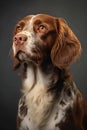 English Springer Spaniel portrait on a dark background,  Studio shot Royalty Free Stock Photo