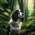 English Springer Spaniel portrait in a green forest. High quality photo AI generated Royalty Free Stock Photo