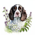 English Springer Spaniel portrait. Watercolor painting on white background. AI generated Generative AI Royalty Free Stock Photo