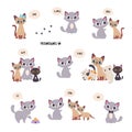 English Subject Pronoun with Funny Cat and Kitten Vector Set