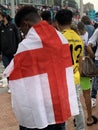 English supporters with England flags at Wembley stadium ahead of the match against Italy