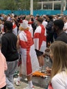 English supporters with England flags at Wembley stadium ahead of the match against Italy