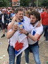 English supporters with England flags at Wembley stadium ahead of the match against Italy