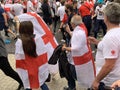 English supporters with England flags at Wembley stadium ahead of the match against Italy