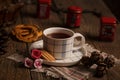 English tea with cookies on wooden table, tea time in the afternoon, rustic style. Royalty Free Stock Photo