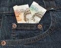 English Bank Notes In Denim Pocket Royalty Free Stock Photo
