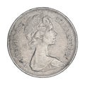 English ten pence with queen and lion