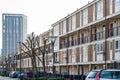 English terraced houses in contrast to modern luxury flats in th Royalty Free Stock Photo