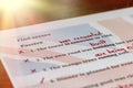 English test with red correction words Royalty Free Stock Photo