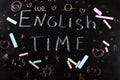 English time written with chalk on a blackboard