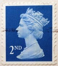 English Used Second Class Postage Stamp showing Portrait of Queen Elizabeth 2nd