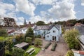 English village rooftop scene