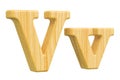 English wooden letter V with serifs, 3D rendering