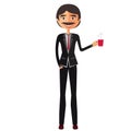 Englishman Business man holding white blank poster with a mustache vector illustration.