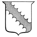 Engrailed Bend is an engrailed gules red bend, vintage engraving